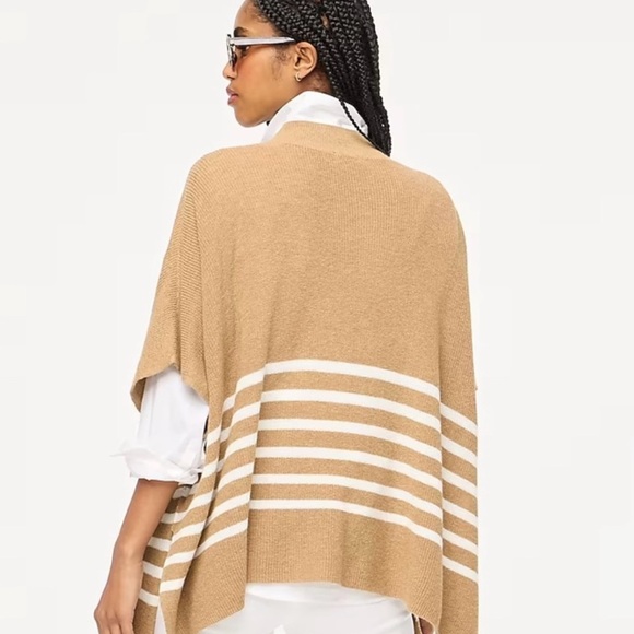 NWT J. Crew Striped Poncho Pullover Cotton Wool Boxy Oversized Classic Preppy OS - Picture 4 of 15